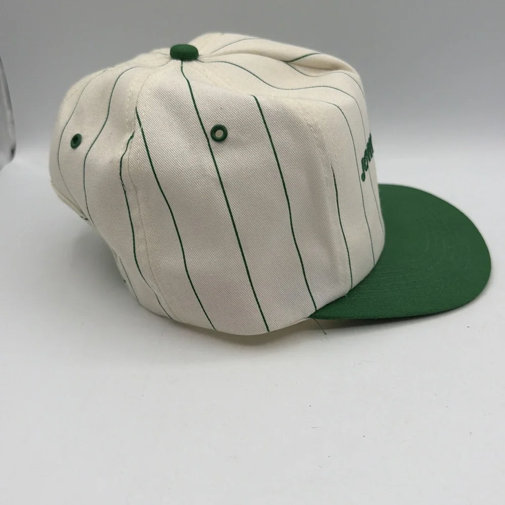 Vintage John Deere White Pinstripe Snapback Hat Green Agriculture USA